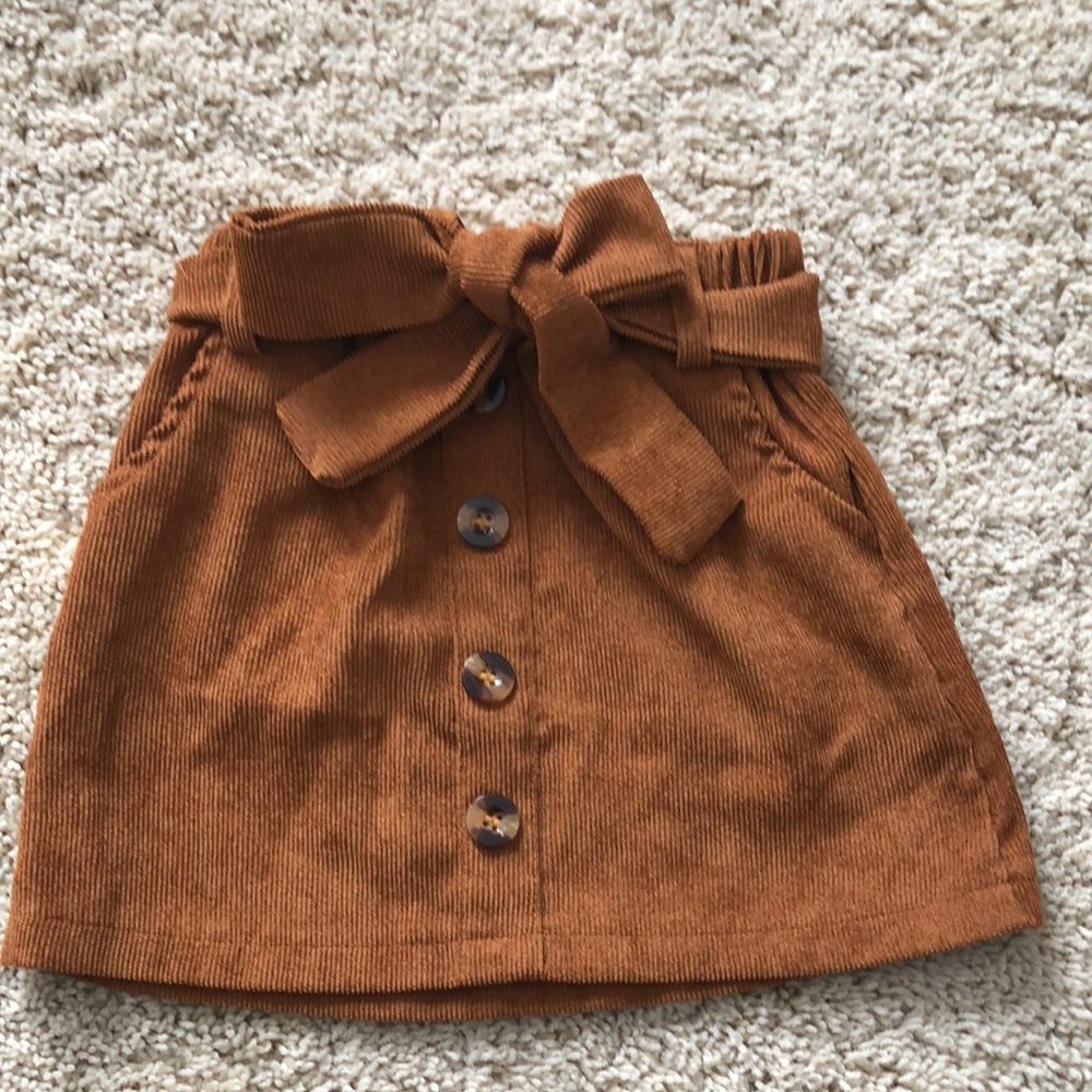Brown Corduroy Skirt with Button Detail